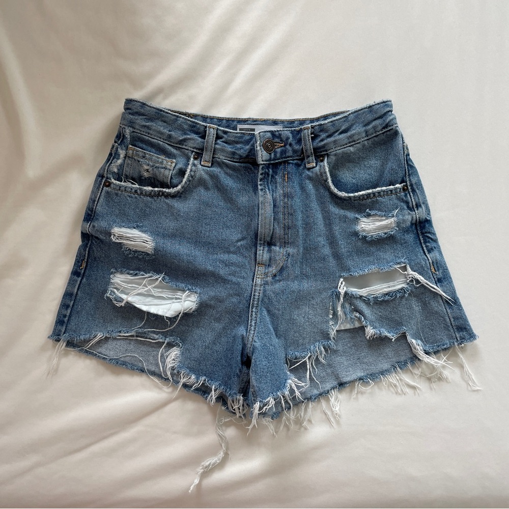 Bershka distressed denim shorts